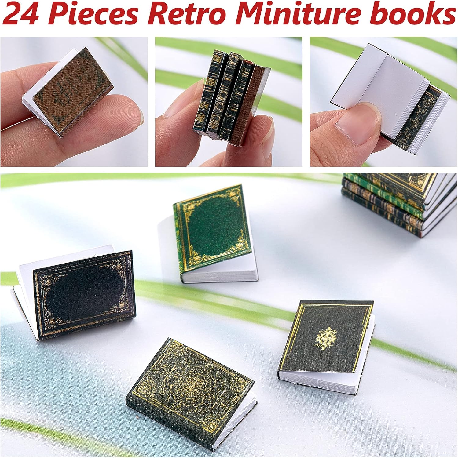 Skylety Miniature Dollhouse Books - 24 Assorted Classic Style Accessories for 1:12 Scale Decor