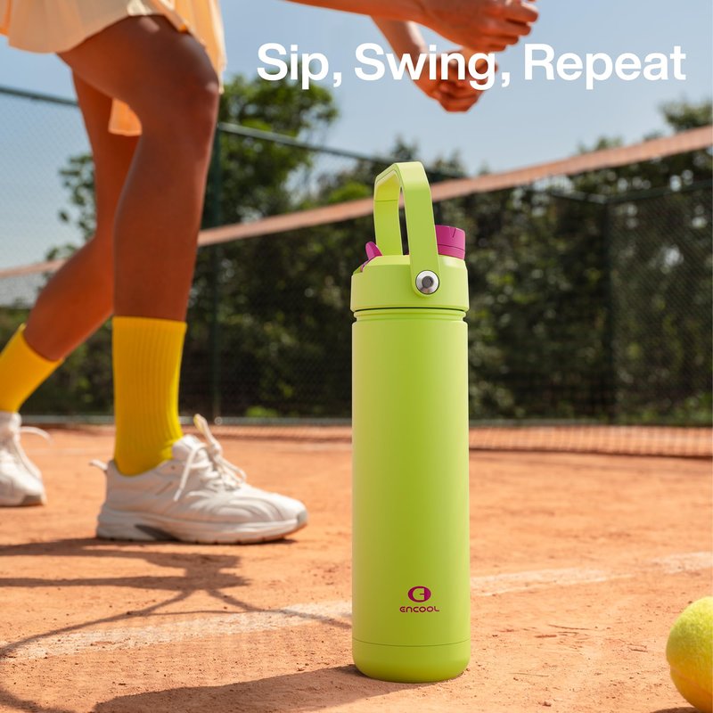 ENCOOL Insulated Water Bottle with Straw Stainless Steel Water Bottle, Leak-Proof, BPA-Free, Double Wall Vacuum Keeps Cold for 24 Hours for Sports, Travel, School (18 oz, Frosted Lilac)