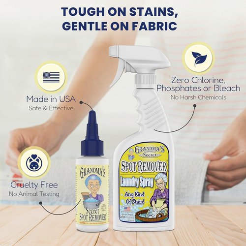 Grandma's Secret Spot Remover Spray - Toxin-Free Fabric Stain Remover for Clothes - 16 oz & 2 oz DuoPack