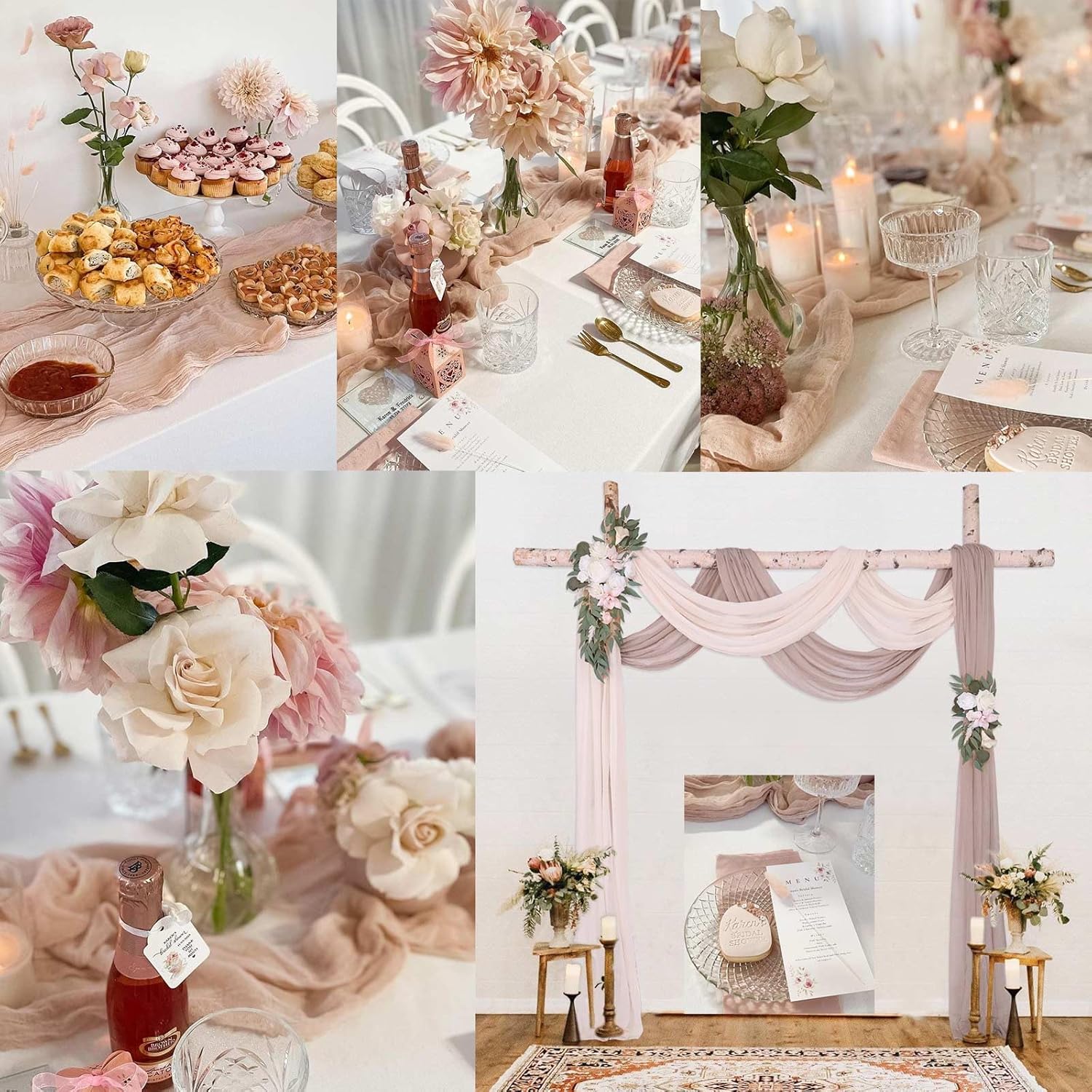 Skiennix 13ft Cheesecloth Table Runner - Dusty Pink Boho Style for Weddings & Parties | 35x157 Inches