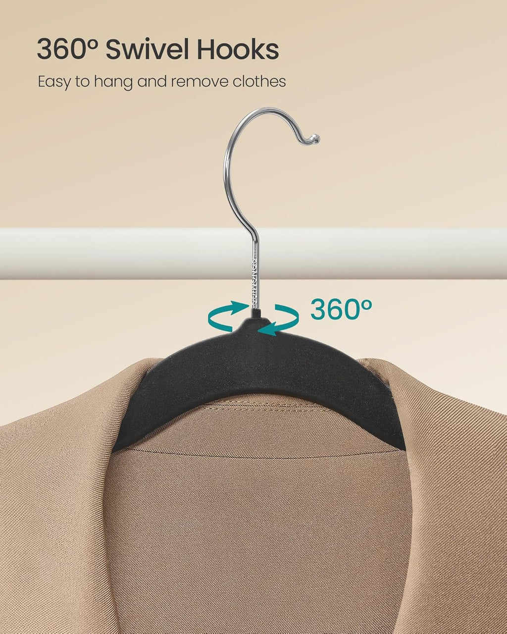 SONGMICS Velvet Hangers - 100 Pack Non-Slip Clothes Hangers with Silver Swivel Hooks | Heavy-Duty Black
