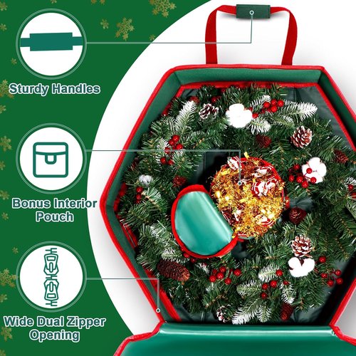 MUDEREK Christmas Wreath Storage Bag - 24" Durable Hard Shell Organizer with Pockets & Dual Zippers