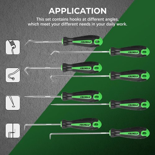 FTIHTRY 8PCS Precision Automotive Pick and Hook Set - Mini Oil Seal & O-Ring Remover (Green)