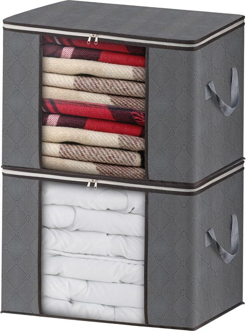 AIOR Storage Bags - 90L Large Foldable Organizers for Clothes, Blankets & Bedding | 2 Pack with Sturdy Zippers