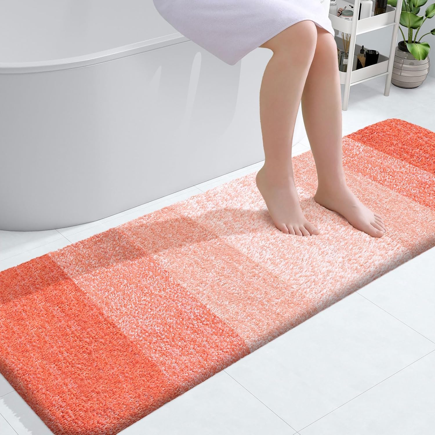 OLANLY Bathroom Runner Rug - Extra Soft Microfiber Mat | Quick-Dry, Washable, 59x20 Inches, Coral