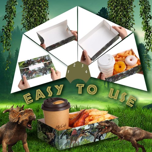 Funtery 50 Pcs Dinosaur Disposable Paper Tray 5lb Dinosaur Food Trays for Party Large Birthday Party Decorations Serving for Nacho Hot Dogs Popcorn Snack