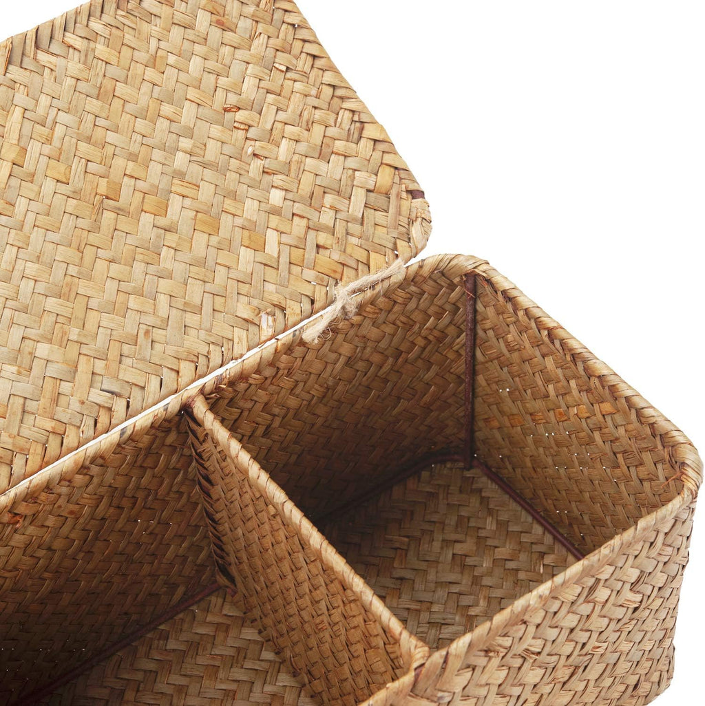 Seagrass Tank Basket - Woven Storage Basket with Lid for Organizing Snacks, Toys & More | Large 16.5" L x 5.5" W x 5.5" H