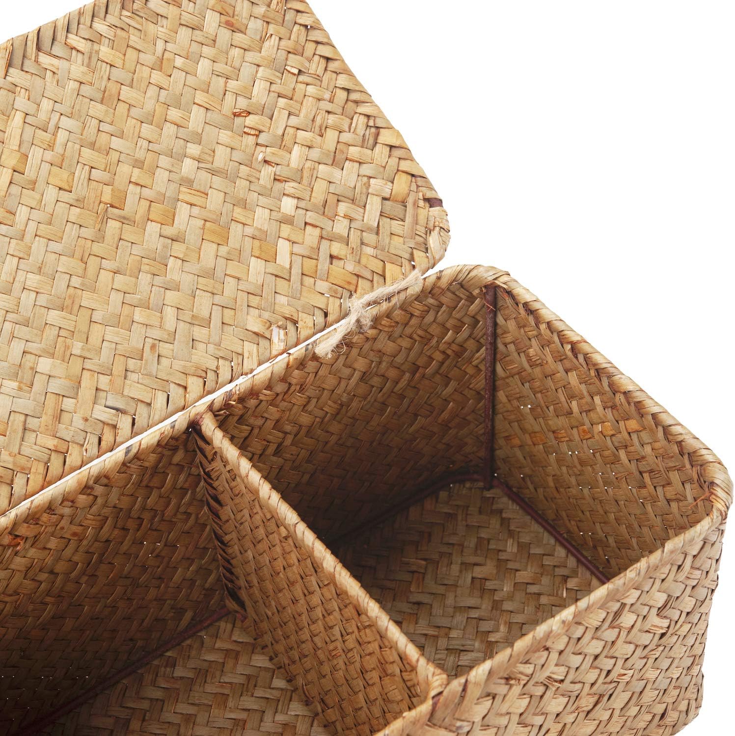Seagrass Tank Basket - Woven Storage Basket with Lid for Organizing Snacks, Toys & More | Large 16.5" L x 5.5" W x 5.5" H