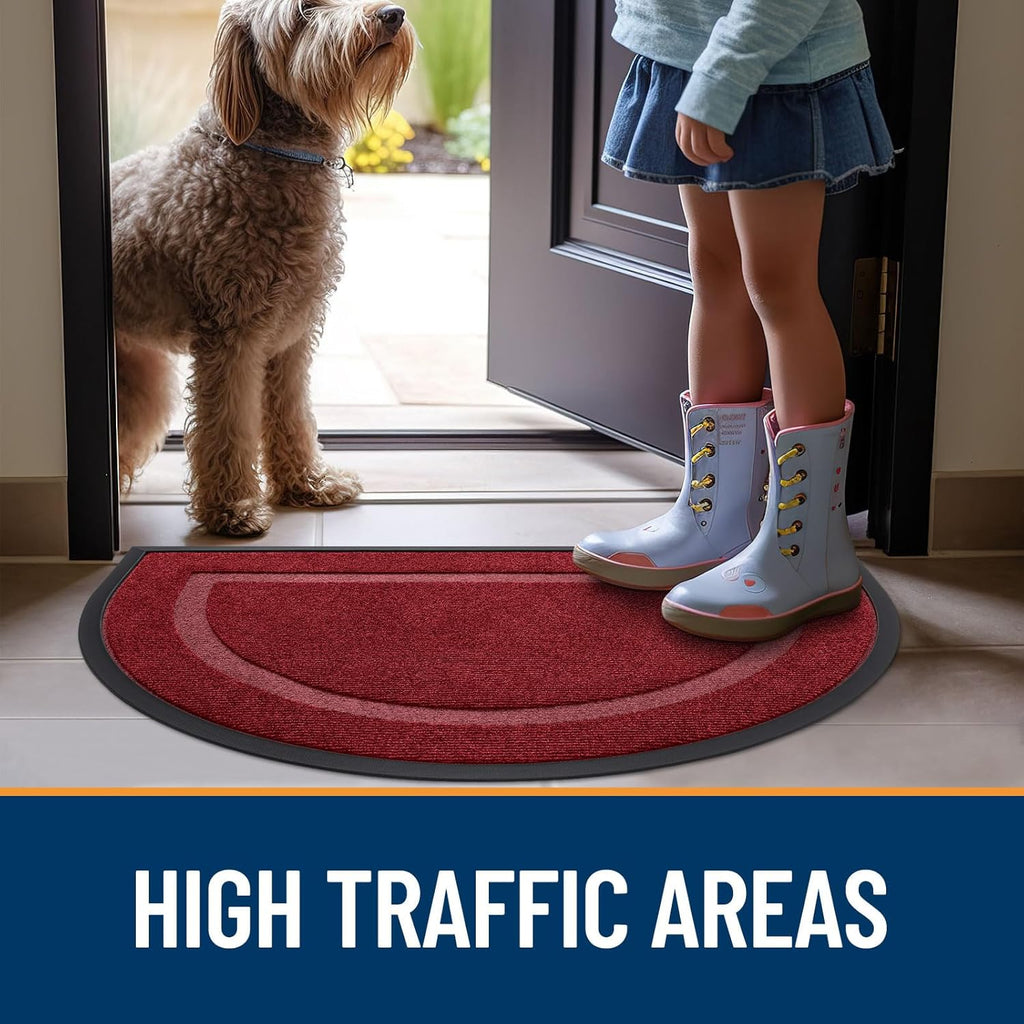 OLANLY Half Circle Door Mat - Waterproof All-Season Indoor/Outdoor Welcome Mat | 59x23, Wine Red