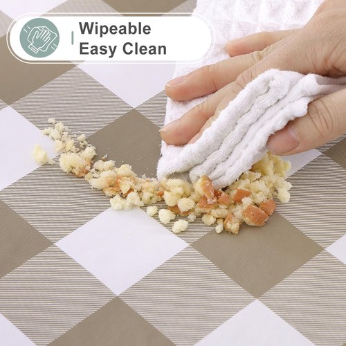 misaya Rectangle Waterproof Vinyl Table Cloth, Buffalo Flannel Backed Tablecloth, Wipeable Plastic Table Cover for Dinner, Cafe, Outdoor (60" x 120", Khaki and White)