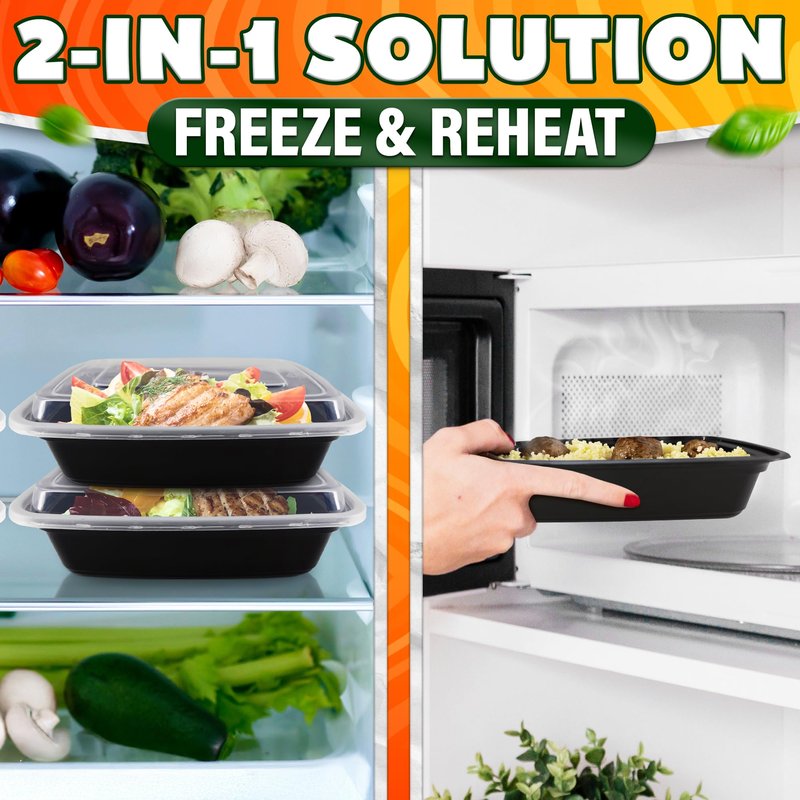 Evrblock 50 Pack [32 oz] Freezer Meal Prep Containers Reusable - Plastic Food Storage Containers with Lids, Dishwasher & Microwave Friendly, Warp-Resistant - Versatile Use for Meals, Leftovers & More