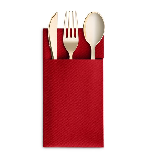 50-Pack Disposable Linen-Feel Dinner Napkins with Built-in Flatware Pocket, BRIGHT RED Prefolded Cloth Like Paper Napkins For Christmas, Dinner, Wedding Or Party [Silverware NOT Included]
