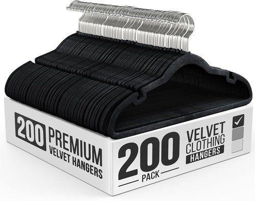 Modern Space Velvet Hangers - 200 Pack Slim Space-Saving Design for Shirts, Pants & Dresses