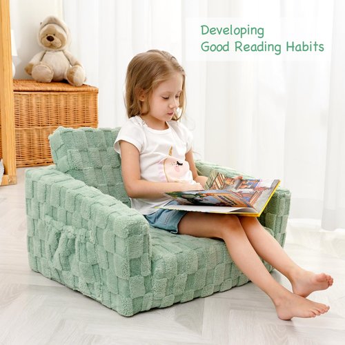 MallSingel Kids Sofa, Toddler Chair, 2-in-1 Flannel Kids Fold Out Couch, Toddler Convertible Sofa to Lounger, Flip Open Toddler Couch for Kids (White)
