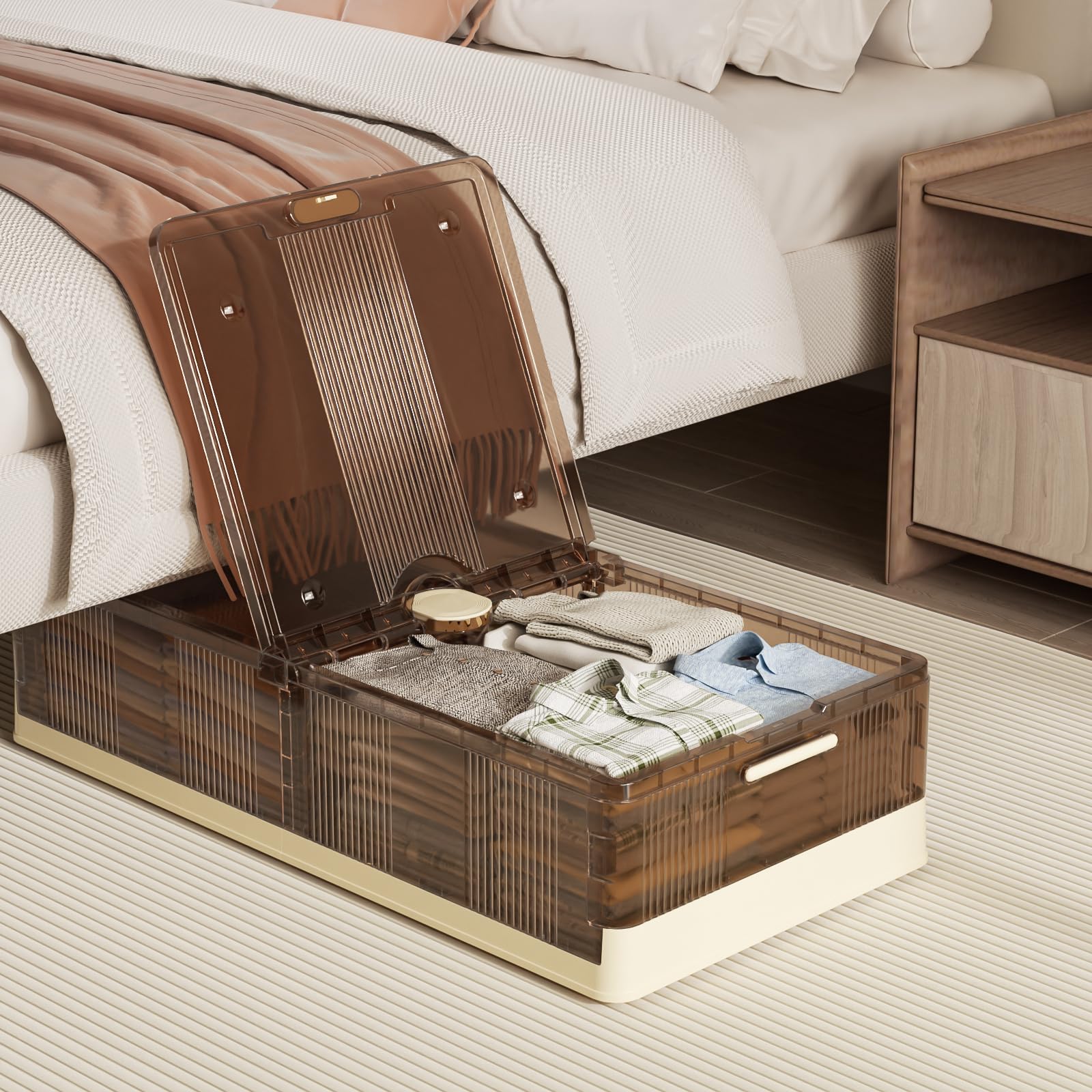 SYOSOF Under Bed Storage, Stackable Under Bed Storage Containers with Wheels, 13.5Gal Storage Bins with Wheels, Multi-purpose Under Bed Storage Bins Drawer for Clothes, Shoes, Blankets