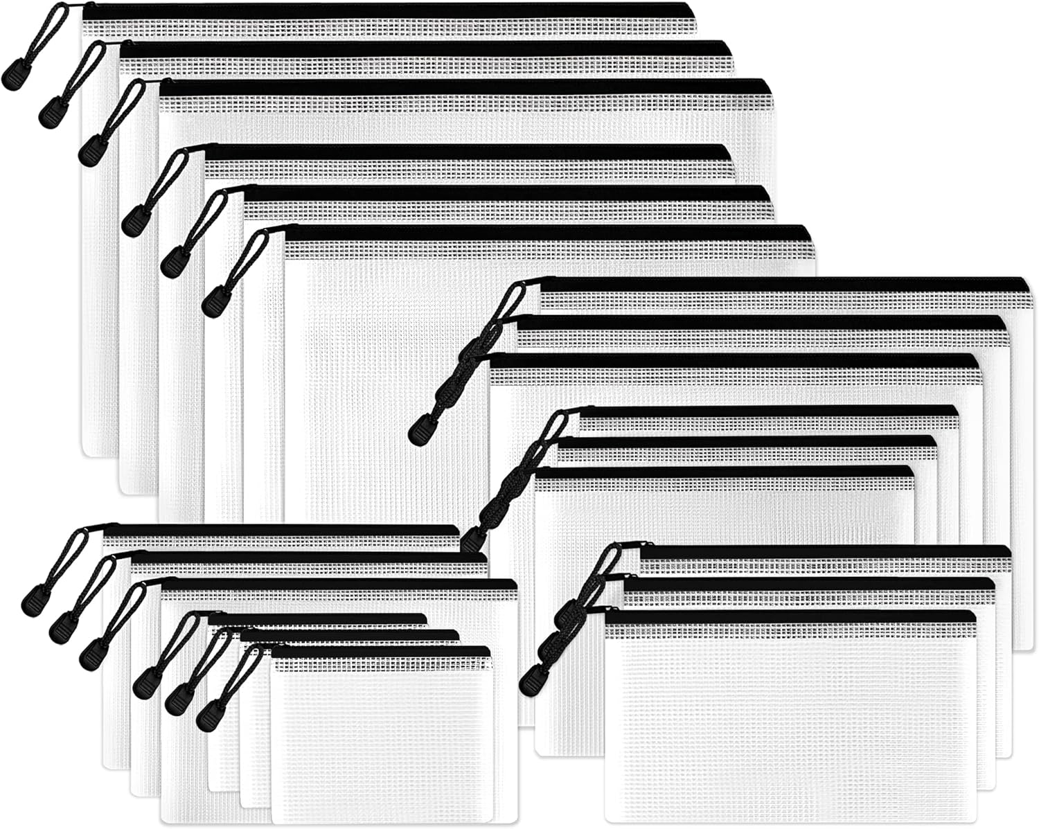 SUNEE Mesh Zipper Pouches - Water-Resistant Organizers for School & Office Supplies | 21-Pack Black Set