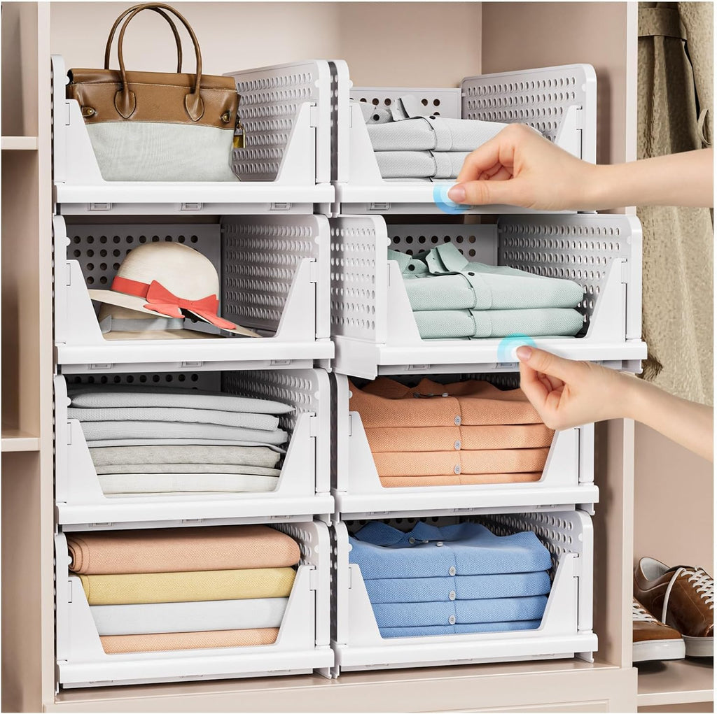 Stackable Closet Storage Baskets by [Brand Name] - Multifunctional & Foldable Organizer | Waterproof, White, 5-Pack