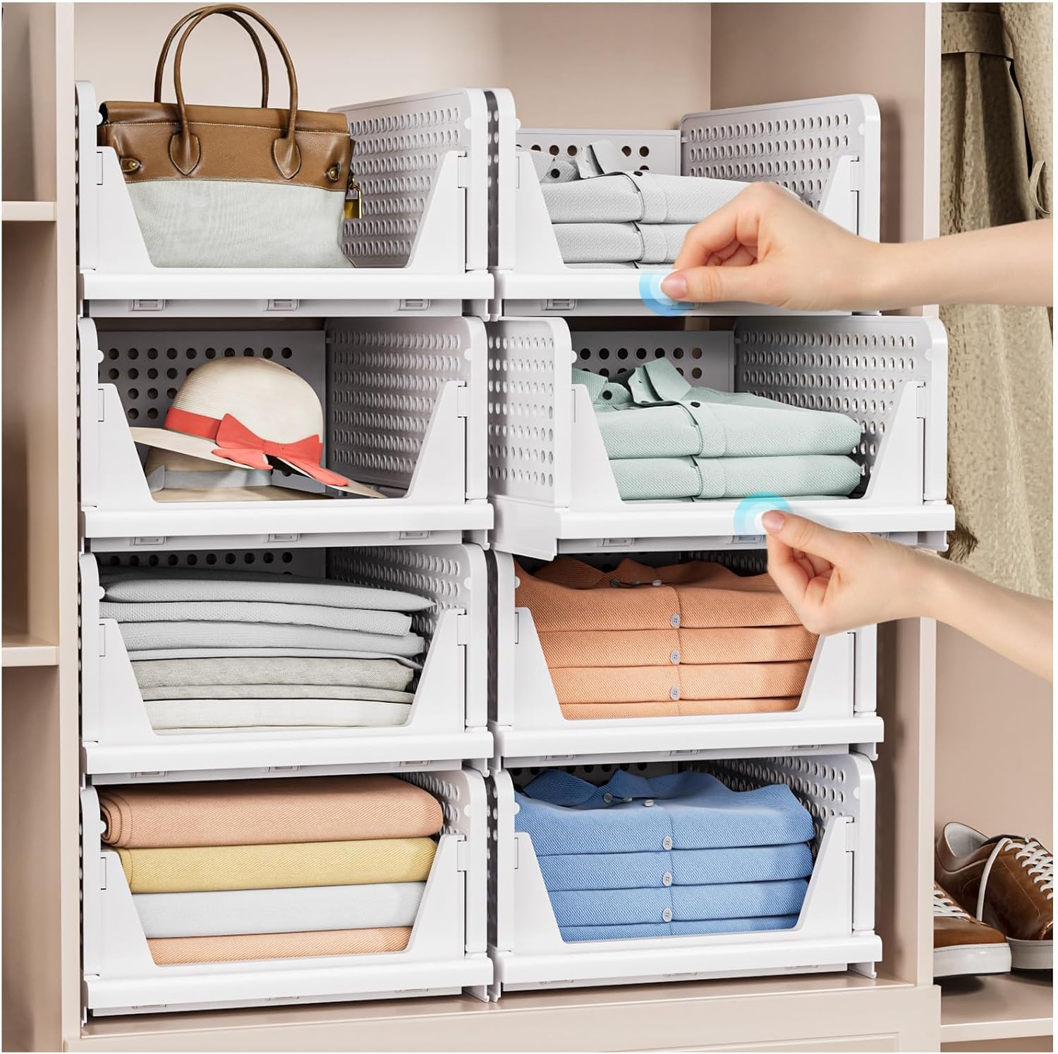 Stackable Closet Storage Baskets by [Brand Name] - Multifunctional & Foldable Organizer | Waterproof, White, 5-Pack