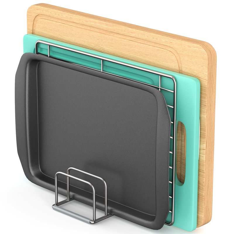 2-Pack Cutting Board Organizer, Cutting Board Holder Stand, Stainless Steel Baking Sheet Holder, Cutting Board Storage Rack with 4 slots for Baking Sheet and Cookie Sheet,1.0+1.2 Inch Width Slots