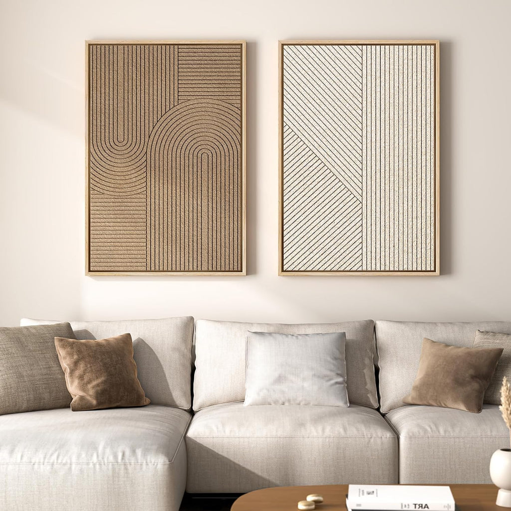 Skiennix 3D Textured Wall Art Set - 2 Piece Modern Abstract Paintings for Living Room | 24x36 In Beige Brown