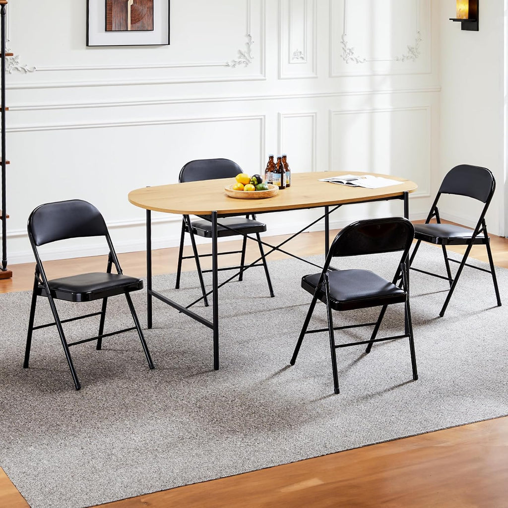 Sweetcrispy Folding Chairs - 12 Pack Leather Padded, Sturdy Metal Design | Easy Storage for Home & Office