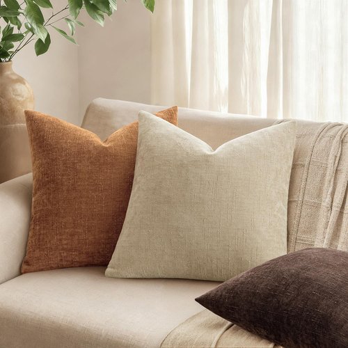 ANRODUO Pack of 2 Decorative Textured Throw Pillow Covers Soft Bronze Euro Square Accent Solid Chenille Cushion Cover Cozy Farmhouse Pillow Case for Couch Sofa Bed Living Room Home Decor 22x22 Inch