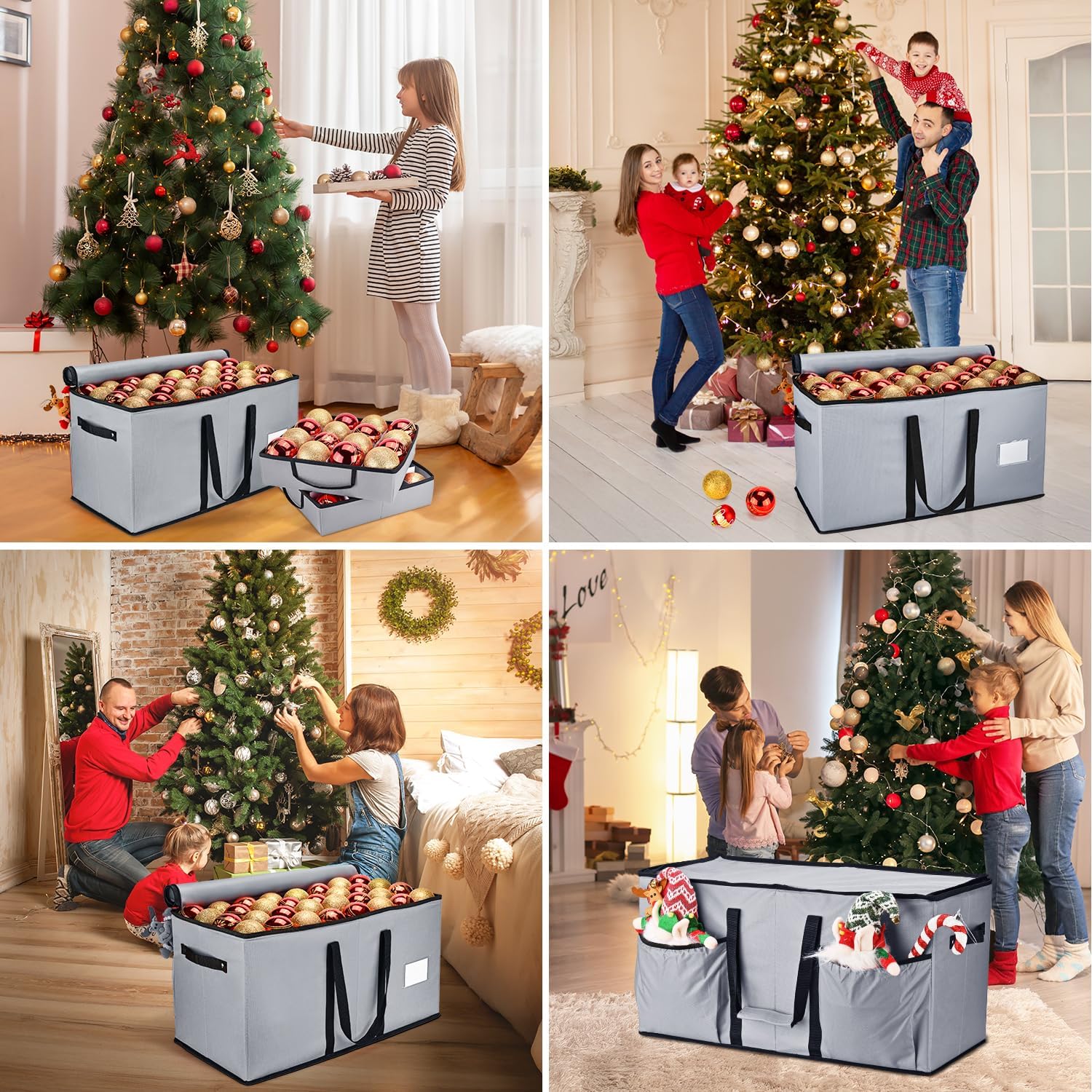 Skiennix Christmas Ornament Storage Box - Organize 128 3-Inch Ornaments | 8 Removable Trays, Grey