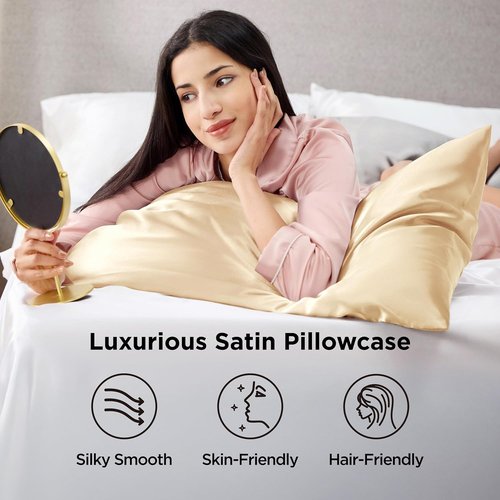 Bedsure Satin Pillowcase - Silky Champagne Gold for Hair & Skin | 2 Pack, 20x30 Inches, Envelope Closure