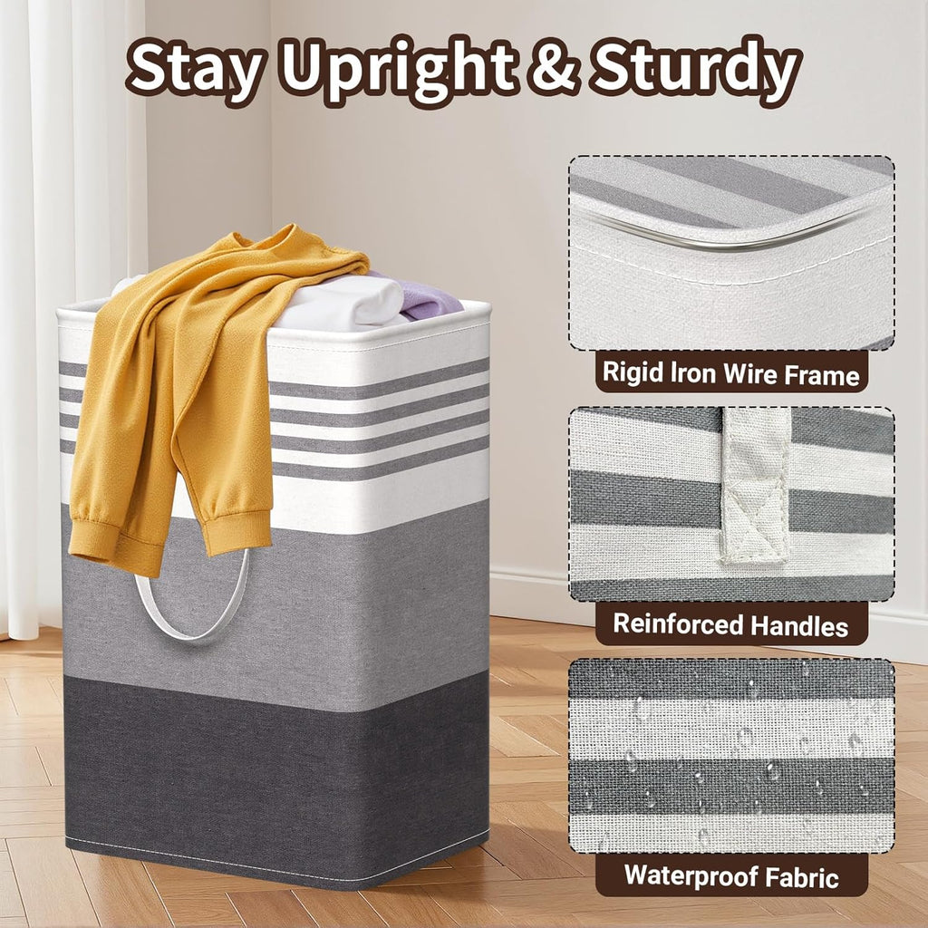 WOWBOX Laundry Baskets - 2 Pack Freestanding Hampers with Waterproof Coating & Reinforced Handles | 75L Grey