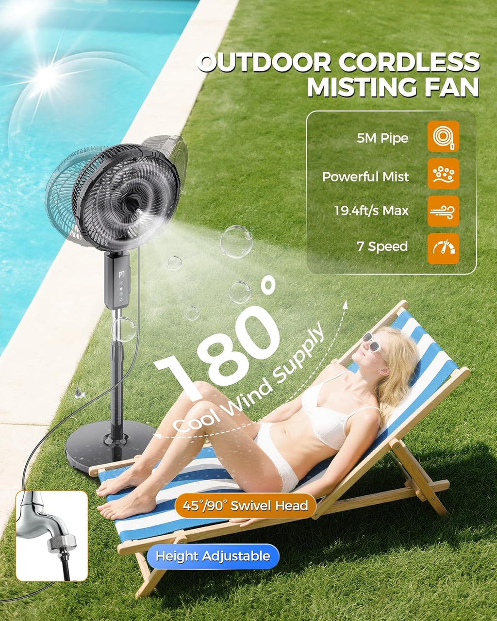 Skiennix Outdoor Misting Fan - 12-Inch 20000mAh Portable Cooling Fan for Patios & Bedrooms | 2-in-1 Oscillating Design with Remote & Timer
