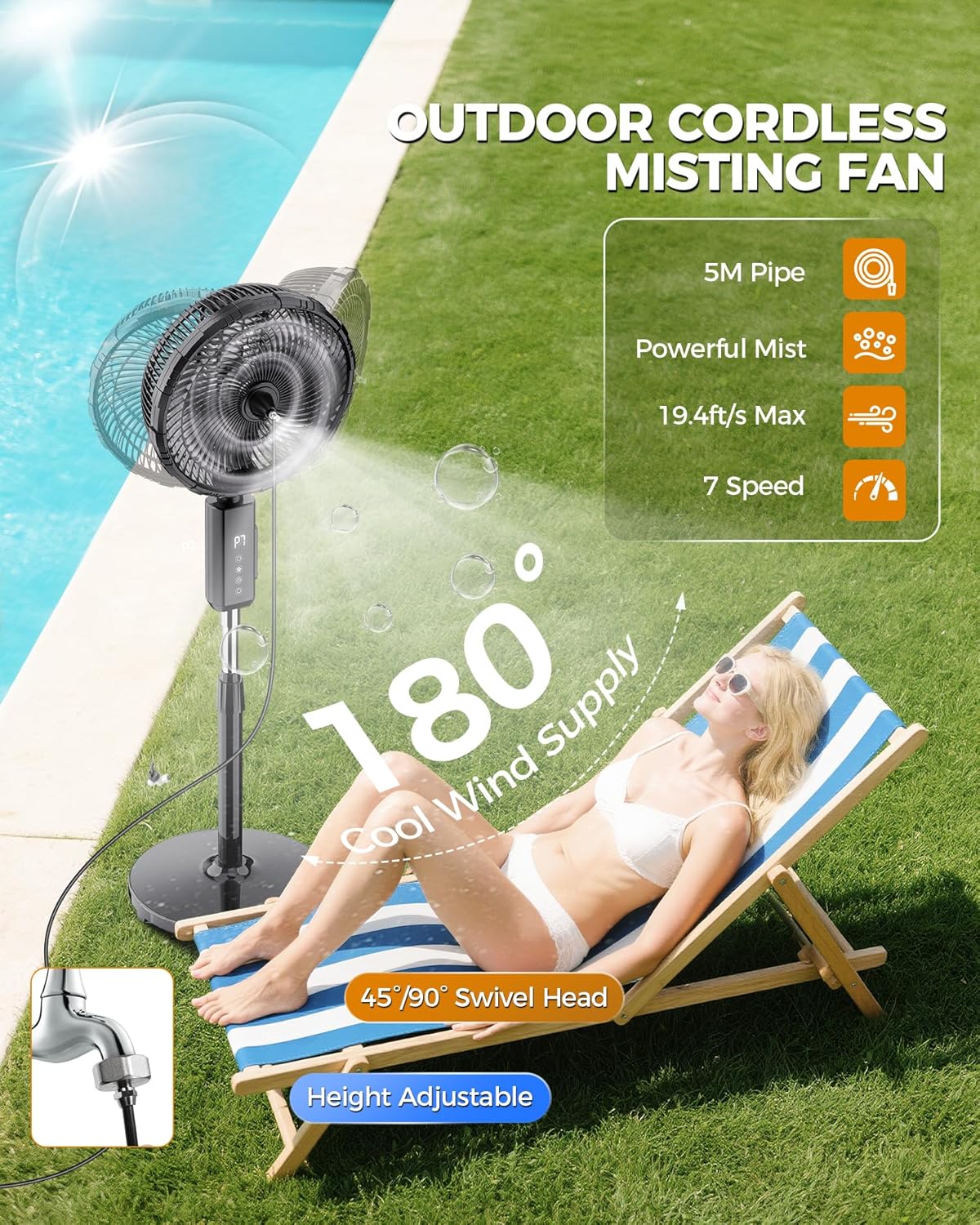 Skiennix Outdoor Misting Fan - 12-Inch 20000mAh Portable Cooling Fan for Patios & Bedrooms | 2-in-1 Oscillating Design with Remote & Timer