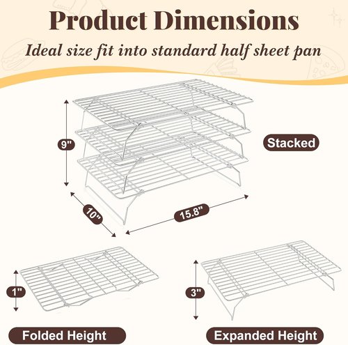 Cooling Racks - Skiennix 3-Tier Stackable Wire Baking Rack for Oven Cooking & Grilling | Dishwasher Safe, Silver