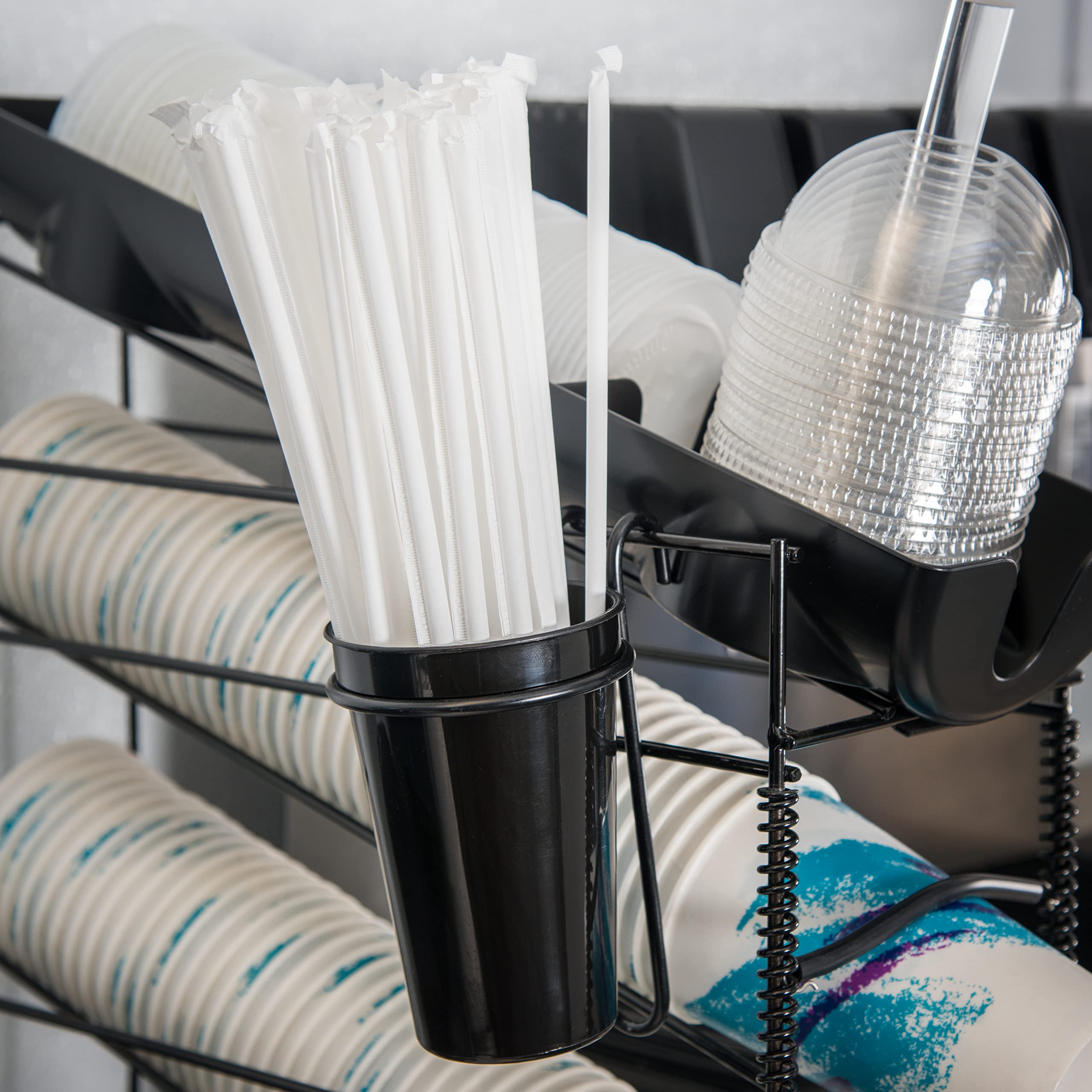 San Jamar Straw Caddy for Wireworks Organizers for Restaurants, Dining Halls, and Fast Food, Plastic, 4.25 x 4.25 x 7 Inches, Black