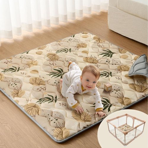 Blissful Diary Baby Play Mat - Thick Non-Slip Foam Cushioning | 50x50 Earth Tones Design