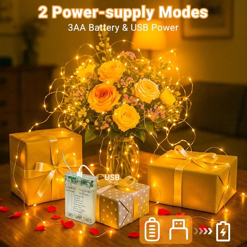 Litogo 3 Pack Fairy Lights - 33FT 100LED Battery Operated Twinkle String Lights with Timer | 8 Dimmable Modes for Indoor Decor