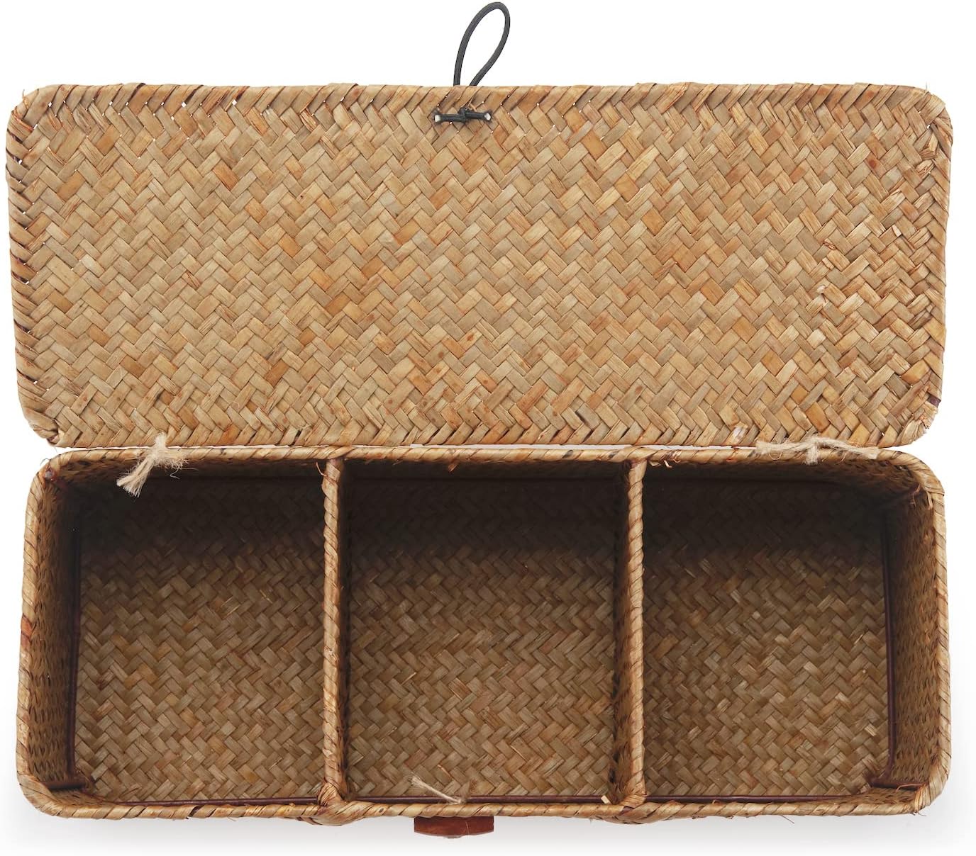 Seagrass Tank Basket - Woven Storage Basket with Lid for Organizing Snacks, Toys & More | Large 16.5" L x 5.5" W x 5.5" H