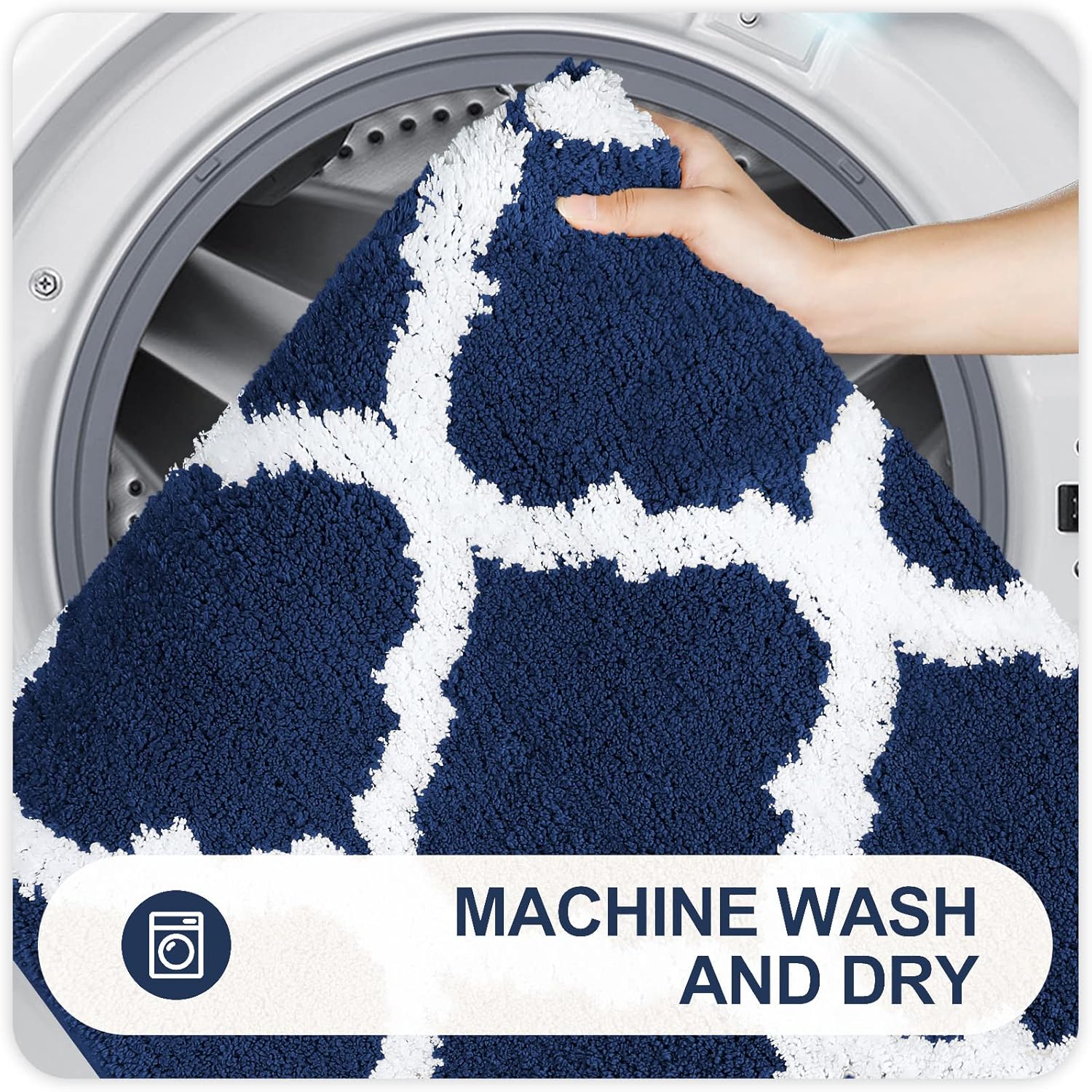 OLANLY Bathroom Rugs - Soft, Absorbent Microfiber Non-Slip Mats | 30x20 Navy Shaggy Shower Carpet