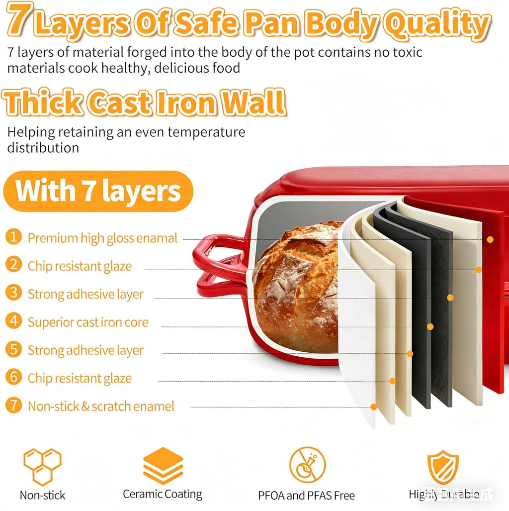 Skiennix Mini Double Dutch Oven - Enameled Cast Iron 2.2QT Pot for Sourdough Baking | Oven Safe to 500°F