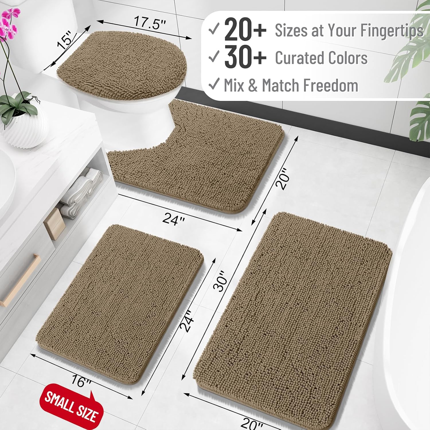 OLANLY Bathroom Rugs - Extra Soft Chenille Bath Mats | Quick-Dry, Machine Washable, 30x20, Tan