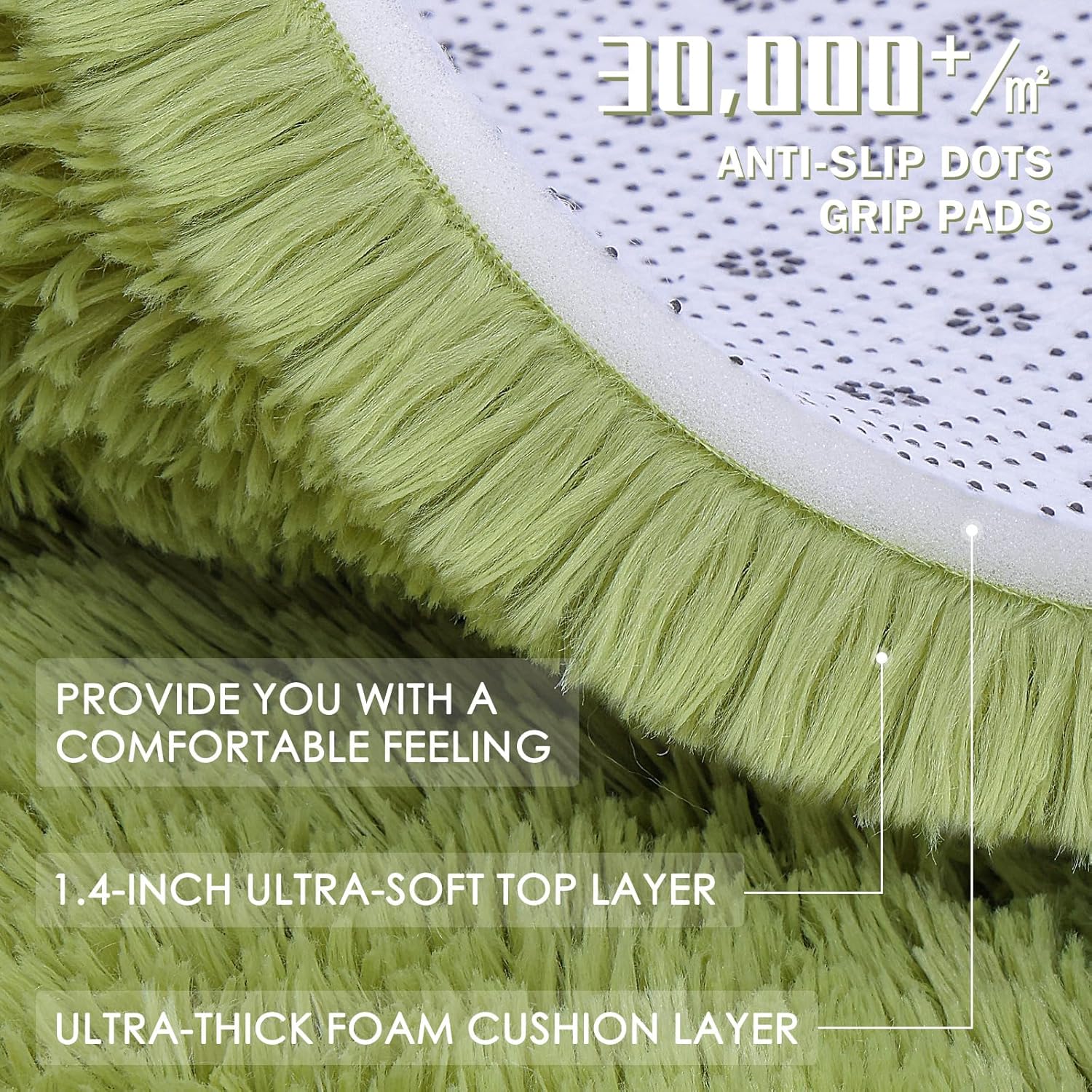 OLANLY Soft Fluffy Shaggy Bedside Rug - Machine Washable 2x3 Size in Grass Green | Perfect for Kids' Rooms & Home Decor