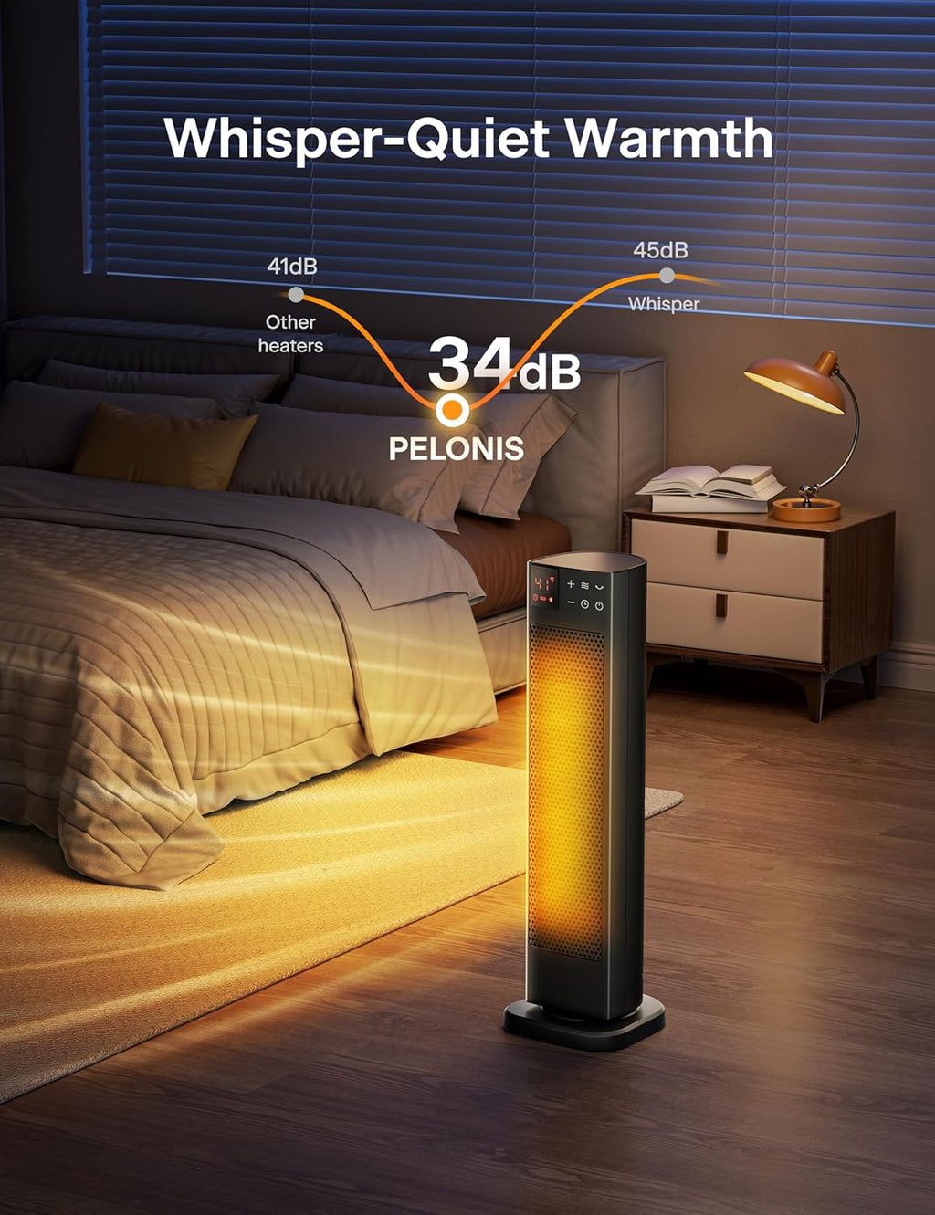 Pelonis Oscillating Ceramic Tower Heater - Programmable Thermostat & Remote Control, 1500W, 23 Inches