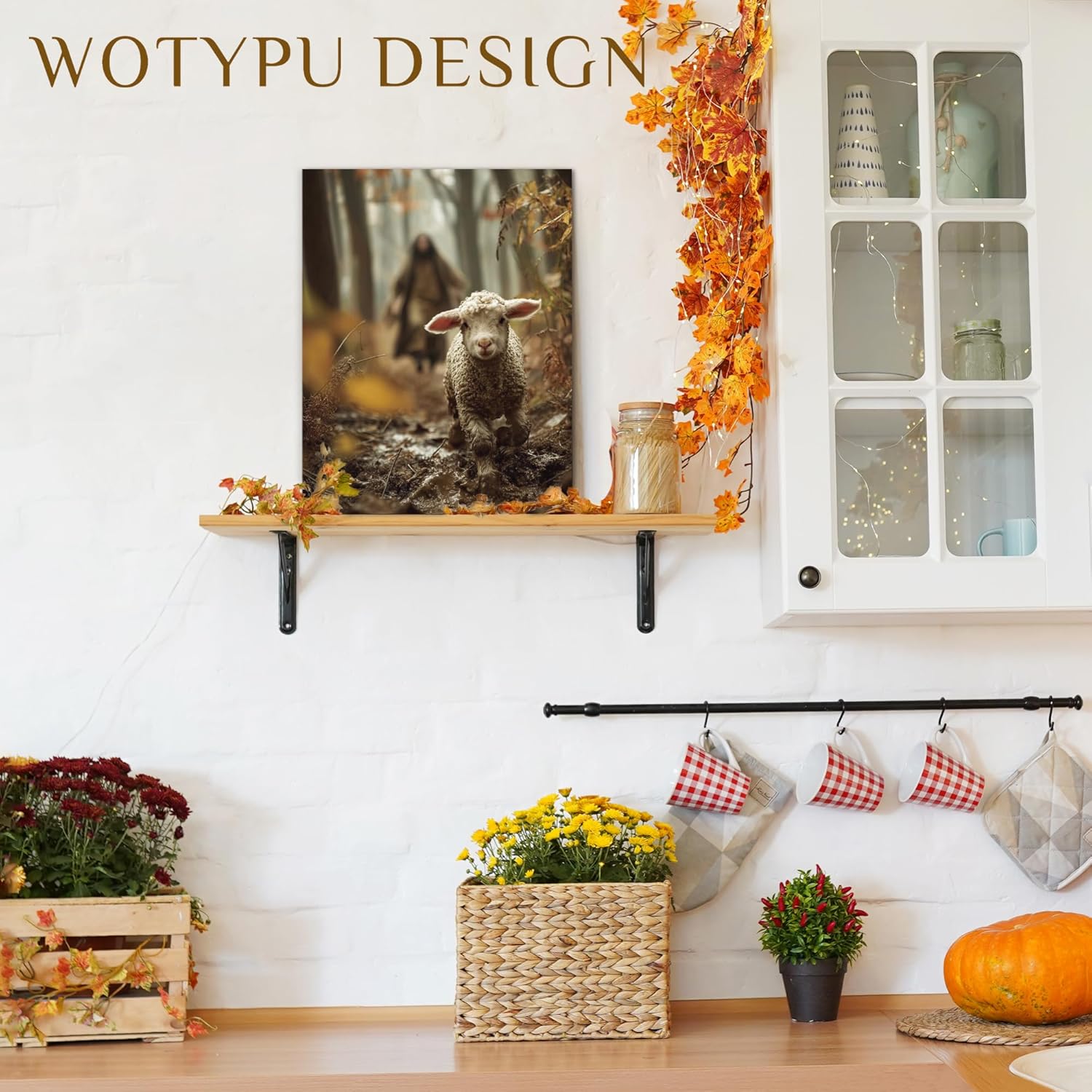 WOTYPU Jesus and the Lamb Wall Art - Framed Christian Canvas Print for Home Decor | 11x14 Inches