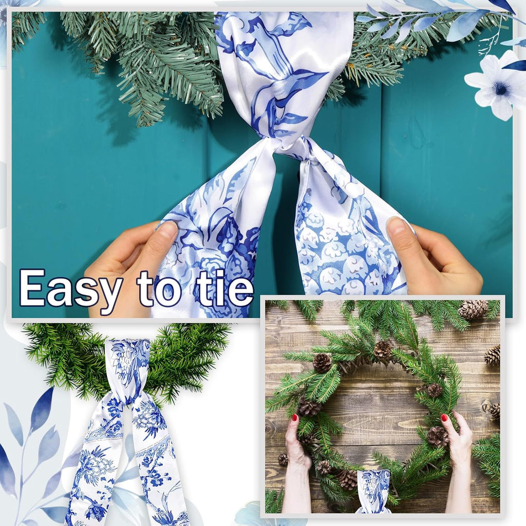 XunYee Wreath Sash Set - 6 Pcs Embroidery Monogram Decor for Weddings & 4th of July - Chinoiserie Design