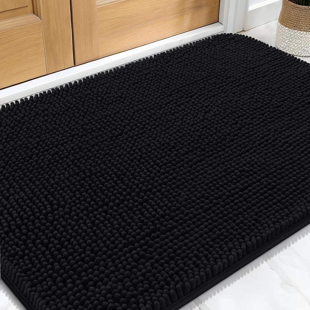 OLANLY Dog Door Mat - Absorbent Non-Slip Mud Mat for Indoor Use | 30x20 Black Chenille Carpet
