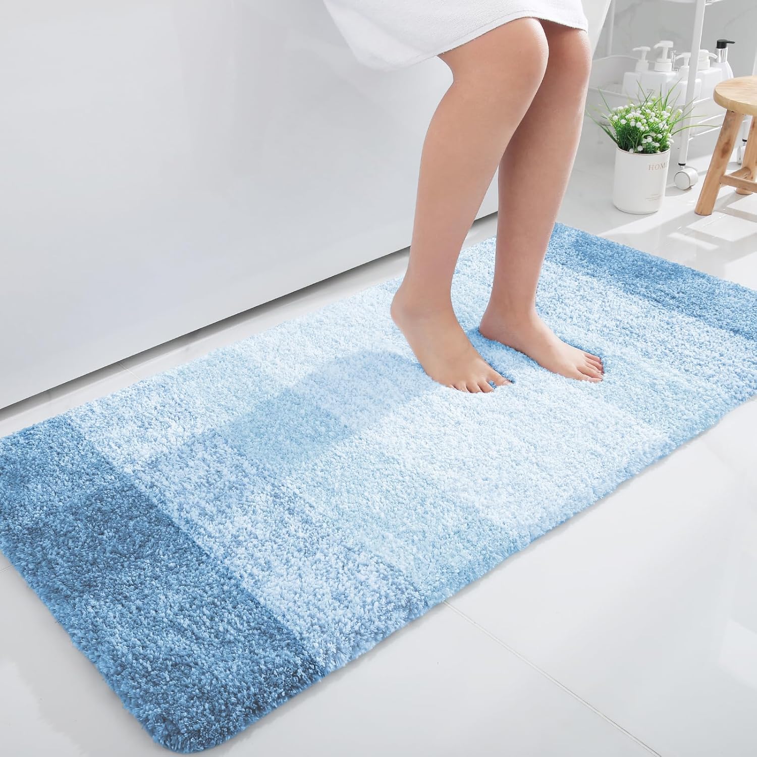 OLANLY Large Bath Rugs - Extra Soft Microfiber, Quick Dry & Machine Washable | Sky Blue 50x30