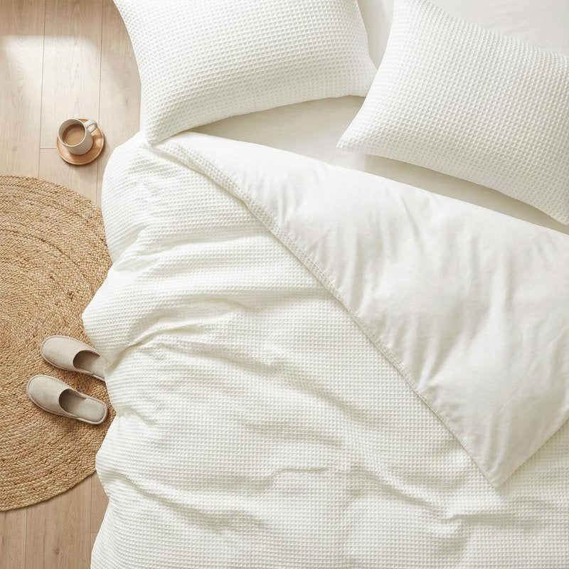 DCSKY Cotton Duvet Cover King,100% Cotton Waffle Weave White Duvet Covers King Size,Luxury Textured & Breathable 3pcs with 2 Pillow Shams for All Season 104x90 Inches