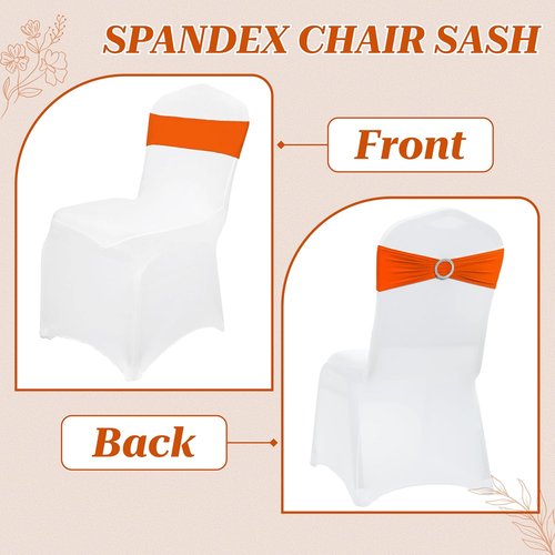MDS Spandex Chair Sashes - Premium Stretch Covers with Buckle Slider for Weddings & Events | Pack of 50 - Orange