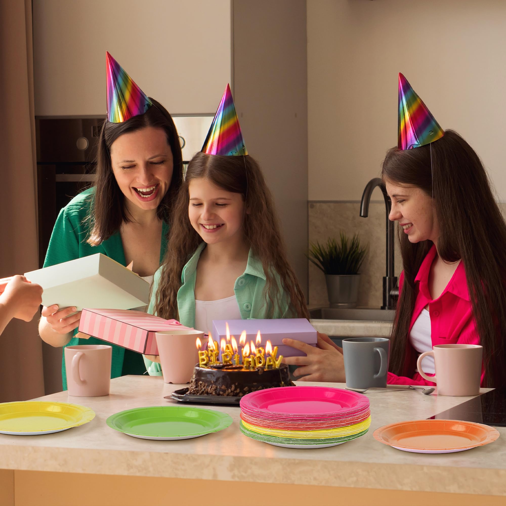 Kochorie 72 Pieces Neon Paper Plates 7 Inch Bulk Paper Plates Disposable Glow Party Tableware Table Decors Neon Party Supplies for Birthday, Dinner, Wedding