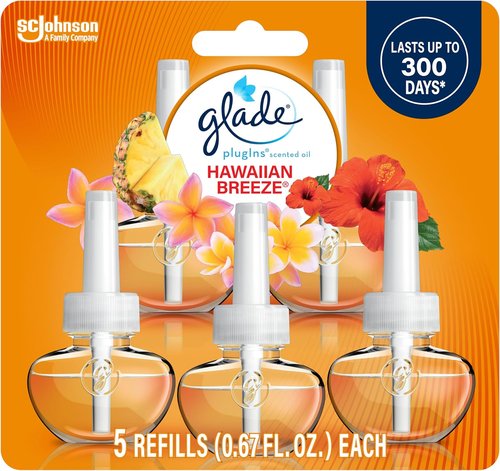 Glade PlugIns Refills Air Freshener - Hawaiian Breeze Scented Essential Oils | 3.35 Fl Oz, 5 Count