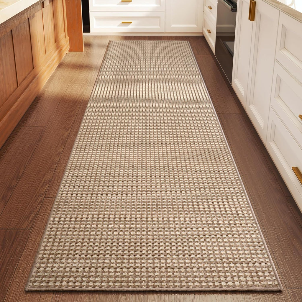 YDKGL Kitchen Runner Rug - Non-Slip Boho Woven Mat | Soft & Washable 2x6 ft for Indoor Use, Brown